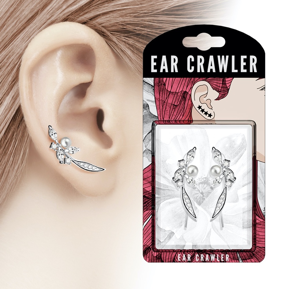 Pearl Feather Ear Climber Earrings - Picture 2 of 2